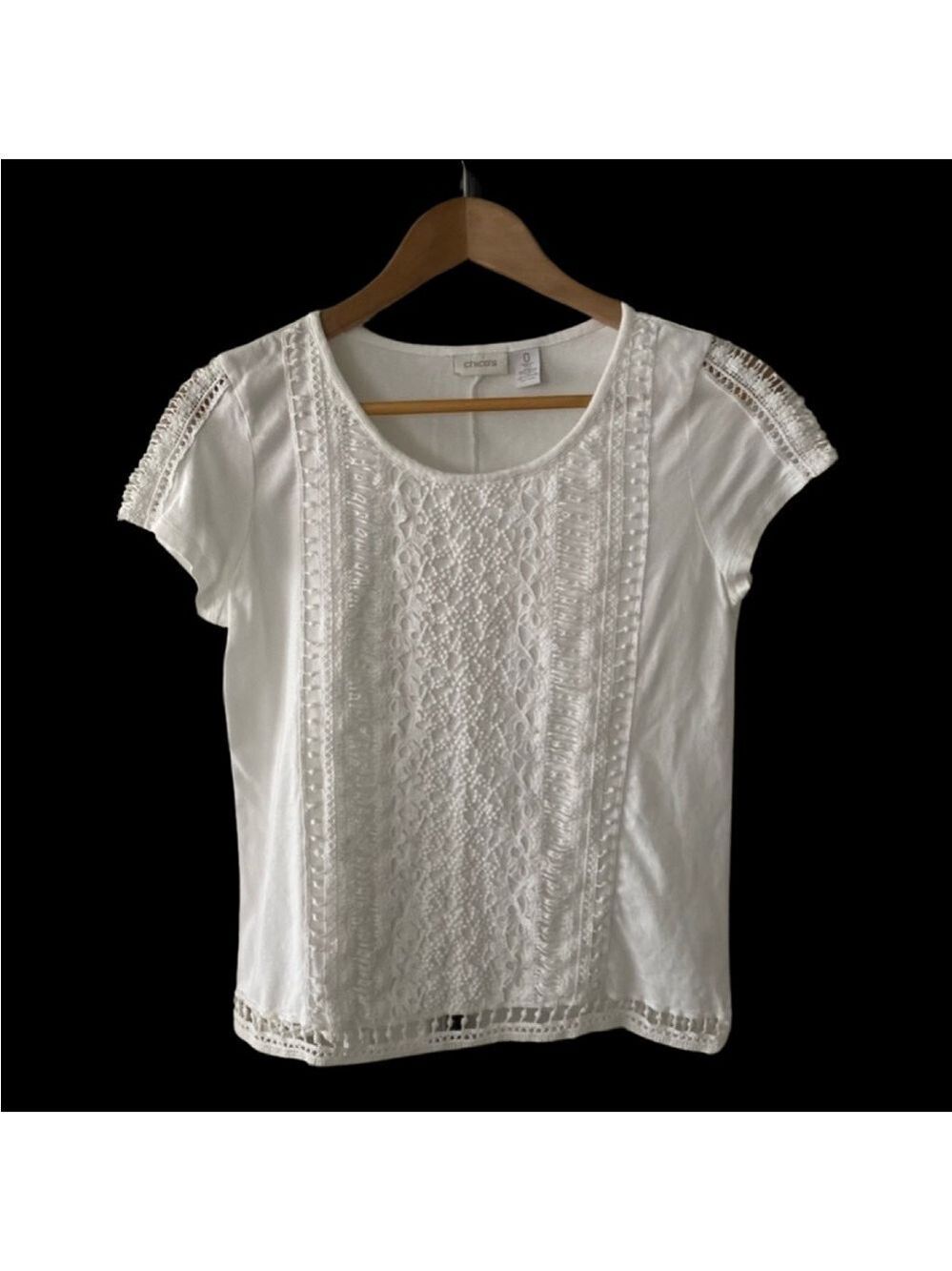 Chico's White Crochet Detail Top Blouse Size 0 (4/6-S)